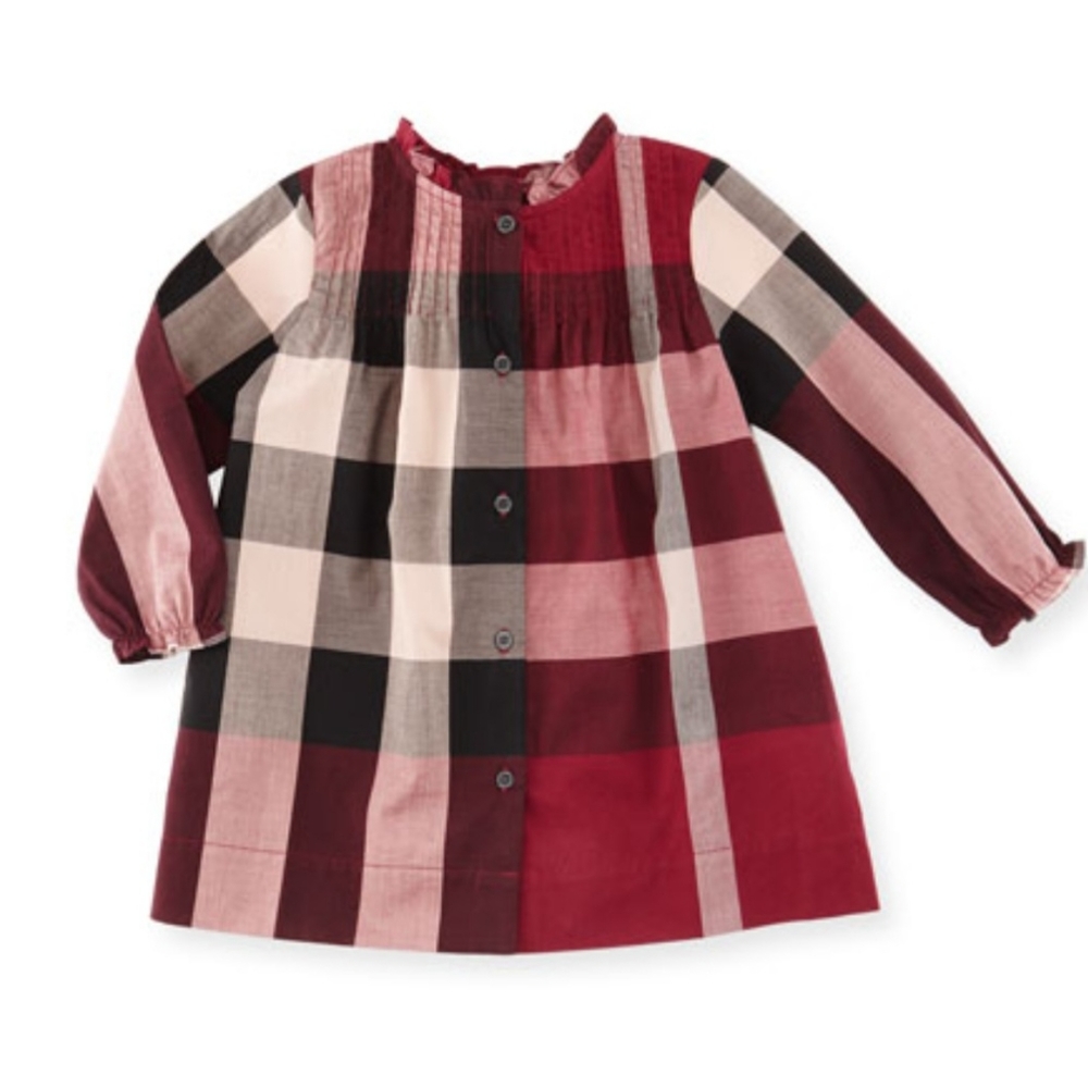 Burberry Marissa Check Pintucked Shift Dress, Pink, Size 3